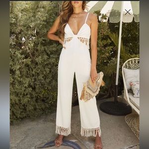 NWOT - VICI Tulum Adventures Tassel Trim Cutout Jumpsuit size XS
